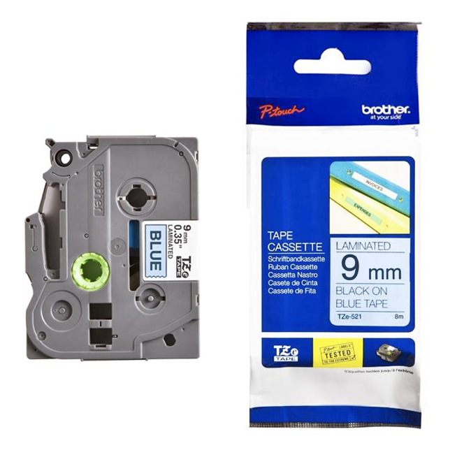 Brother Tape Cassette Black on Blue 9mm TZE-521